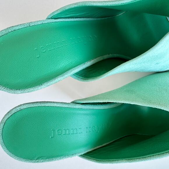 Jenni Kayne Green Suede Peep Toe Mule Heels Size 37 - Picture 9 of 14